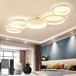 BAYHT Smart LED Deckenlampe Kompatibel Mit Alexa App Google Home 50W 9500LM Runde Weiß Dimmbar Mit Fernbedienung, 3000K-6500K Deckenleuchte Für Schlafzimmer Wohnzimmer 100CM