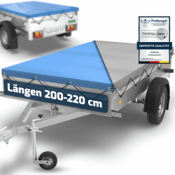 Tarpofix® Anhänger Plane 217x117 cm inkl. Planenseil | Anhängerplane Flachplane aus PVC PLANENMATERIAL | Verstärkte Unsinn Anhänger Plane für 750kg PKW Hänger | Abdeckplane Anhänger Abdeckung | Blau