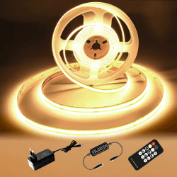 luktix COB LED Streifen 2M, LED Streifen Warmweiss 3000K, 24V Dimmbar LED Streifen Licht, CRI92, 8mm Breite, mit Fernbedienung und Netzteil, für Home Dekoration, Küche, Spiegel