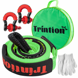 Trintion 10T Abschleppseil Auto 5M x 5cm Polyester Abschleppgurt mit Verstärkten Schlaufen und Schäkel Hochleistungs-Autoabschleppseil für Off-Road-Erholung SUV LKW (Grün)