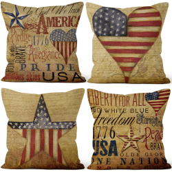 Aoihrraan 46x46cm 4er Set Decorativo Kissenbezug Jahrgang Amerikanisch Flagge Retro Usa Landhausstil Quadratische Dekokissen Aus Mit Unsichtbarem Reißverschluss Leinen Wohnzimmer Sofa Salon Couch