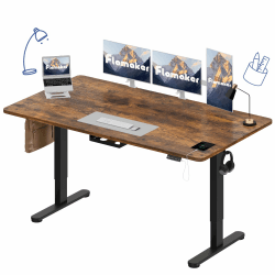 Flamaker Höhenverstellbarer Schreibtisch 160x80 cm - Stabiler Ergonomischer Steh Schreibtisch elektrisch höhenverstellbar mit Touchscreen, Kabel Management Tray und USB-A Ladeanschluss, Vintage Braun
