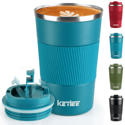 KETIEE Kaffeebecher to go,380ml Thermobecher Kaffee-to-go,Kaffeebecher Thermo,Doppelwandig Reisebecher Travel Mug,Vakuum Isolierbecher mit auslaufsicherem Deckel für Kaffee und Tee,Blau A02 Blau 380ml 1 Stück (1er Pack)