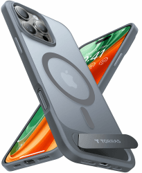 TORRAS für iPhone 16 Pro Hülle für MagSafe mit Titan Flügelständer Zertifizierte Magnetkraft Militärschutz Handyhülle iPhone 16 Pro Case Stoßfest Kratzfest Hardcase Handy Hülle Grau