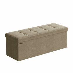 SONGMICS Sitzhocker mit Stauraum, klappbare Sitzbank, 38 x 110 x 38 cm Fußbank, Aufbewahrungsbox, bis 300 kg belastbar, für Wohnzimmer Schlafzimmer Flur, Kamelbraun LSF077R01 38T x 110B x 38H cm Kamelbraun