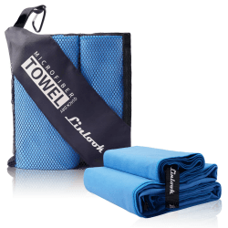Linlook Microfaser Handtücher 100x50cm 2 Stück - Schnelltrocknend und Kompakt Sporthandtuch Fitness Handtuch Reisehandtuch für Camping Gym Sport Travel Yoga (100x50cm)-2 Stück Blau