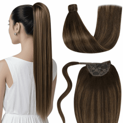 LaaVoo Braun Zopf Echthaar Extensions Balayage Echthaar Pferdeschwanz Extensions Dunkel Braun Ombre Hellbraun Ponytail Extensions Haarteil Zopf Echthaar Remy #2/8/2 45cm 80g 45 cm P-#2/8/2