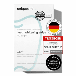 Uniquesmile Zahnaufhellung Whitening Strips - Testsieger 2024-100 Tage risikofrei testen - frei von Peroxid - innovative Formel mit natürlichen Inhaltsstoffen (Sparset 40 Stück)