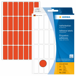 HERMA 2362 Vielzweck-Etiketten, 896 Stück, 13 x 40 mm, 28 pro Bogen, selbstklebend, Haushaltsetiketten zum Beschriften, matt, blanko Papier Klebeetiketten Aufkleber, rot