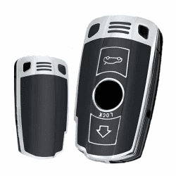 HIBEYO Autoschlüssel Hülle passt für BMW Schlüsselhülle Silikon Schutzhülle für BMW1er 3er 5er 6er 7er E90 E60 E70 E87 M3 M5 X1 X5 X6 Z4 E71 E72 E88 E89 E91 E92 Shell Jacket Protector-Silber Schwarz