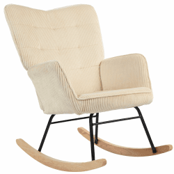 HOMCOM Schaukelstuhl, Schaukelsessel mit Kordoptik, Armlehne, Gepolsterter Sessel mit Holzkufen, Relaxsessel für Wohnzimmer, Schlafzimmer, bis 120kg belastbar, Beige