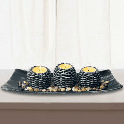 Teelichthalter Set,Kerzenhalter,Couchtischdekoration,Kerzen Deko,Deko Wohnzimmer, Stimmungsvolle Tischdeko frühling,Deko Tablett,Dekoschale,mit Deko Sand Kieselsteine,Weihnachten Silberfarben 3