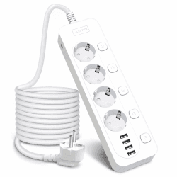 Steckdosenleiste überspannungsschutz (4000W 16A),AOFO Steckdosenleiste Einzeln Schaltbar 4 Fach mit 4 USB,Mehrfachsteckdose Steckdosenleiste Wandmontage Verteilersteckdose mit Kindersicherung,3M Kabel