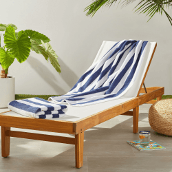 Amazon Basics – Pool und Strandtuch, 100 % Baumwolle, Frottee, Cabana-Streifen, weich und saugfähig, 76 x 152 cm, 2 Stück, Marineblau