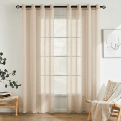 EMEMA 2er Set Sheer Voile Vorhang mit Ösen Transparente Gardine aus Voile Polyester Ösenschal Transparent Wohnzimmer Luftig Dekoschal für Schlafzimmer 140 X 145 cm (B x H) Beige