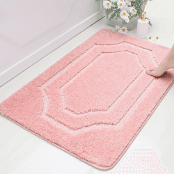 BEQHAUSE Badteppich rutschfeste, Weicher Badematte Waschbar Flauschig, Badezimmerteppich Wasserabsorbierend, Badvorleger für Dusche,Badewanne und Toilette, Rosa, 60 x 90 cm