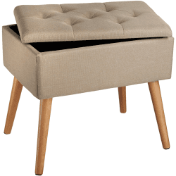 tectake 800833 Sitzbank mit Stauraum, bis 300 kg belastbar, gepolsterte Sitzfläche, Deckel abnehmbar, großes Staufach, Holzbeine, Sitzhocker in Leinenoptik (Sand)
