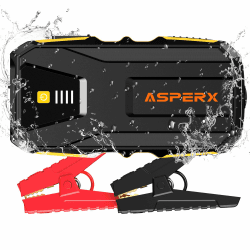 ASPERX Starthilfe Powerbank 3000A 12V(Bis Zu 10,0L Benzin oder 8,0L Diesel) Auto Starthilfe mit LED Taschenlampe, Kompass und IP64 Wasserdicht Starthilfegerät für PKW LKW UTV Van Motorrad 3000A Schwarz Gelb