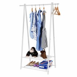 SONGMICS Kleiderständer, Garderobenständer, Garderobe, 2 Ablagen für Schuhe und Boxen, Metallgestell, platzsparend, ideal für Schlafzimmer, Flur und Büro, cremeweiß HSR05W Cremefarben