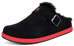 Sisttke Hausschuhe Gefüttert Herren Damen Lined Clogs Wildleder Flauschige Pantoffeln Wärme Slipper Winter rutschfest Gummisohle 39 EU Schwarz Rot