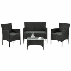 Juskys Polyrattan Sitzgruppe Fort Myers 4 Personen mit 2er Sofa, 2 Stühle, Tisch & Sitzkissen wetterfest schwarz/grau Balkonmöbel Gartenmöbel Set