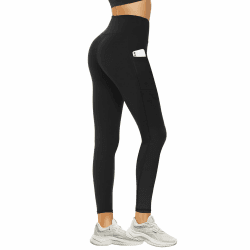 DDOBB Leggings Damen High Waist Sportleggins Lang Schwarz Leggins Blickdicht Bauchweg Sporthose Elastisch Yogahose Gym Festival Outfit mit Tasche 34-40 #02-schwarz