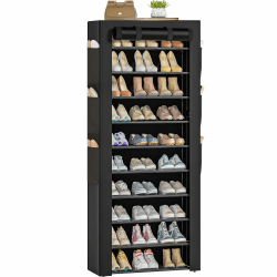 OYREL Großes Schuhregal 10 Ebenen,Schwarzer Schuhschrank Hoch,6 Seitentaschen, 23,6" breit x 11,4" tief x 68,9" hoch, 36-41 Paar Schuhe