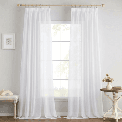 EMEMA 2er Set Sheer Voile Vorhang mit Kräuselband Transparente Gardine aus Voile Polyester Transparent Wohnzimmer Luftig Dekoschal für Schlafzimmer 140 X 225 cm (B x H) Weiß