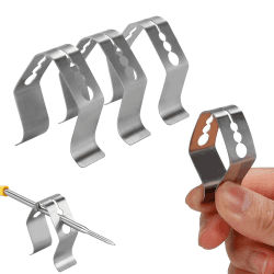 Snowtain 4 Stück Grillthermometer Halter,Edelstahl Thermometer Temperaturfühler Clip Halter,Clips für Grill-Bratenthermometer aus Edelstahl zur Befestigung des Temperaturfühlers
