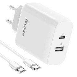 Qackenm USB C Ladegerät 65W, GaN Schnellladegerät mit 2M USB-C Kabel, 2-Port USB-C Netzteil PPS für MacBook Pro/Air, iPhone 16/16 Pro, iPhone 15/15 Pro/15 Pro Max/15 Plus, iPad Pro/Air, Galaxy S24/S23