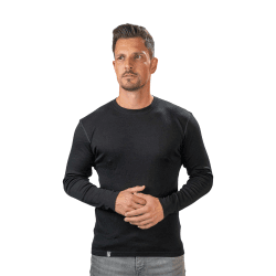 ALPIN LOACKER 100 Merino Langarmshirt Herren 230g/m2 I Feinste Merinowolle Unterwäsche I Langarm Wandershirt I Thermooberteil für Outdoor und Sport L Schwarz