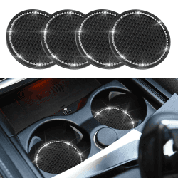 cobee 4 Stück 7 cm Bling Auto Untersetzer, rutschfest, Silikon, beliebt, Auto Getränkehalter, Kristall Strass, Auto Untersetzer, Innenausstattung (schwarz)