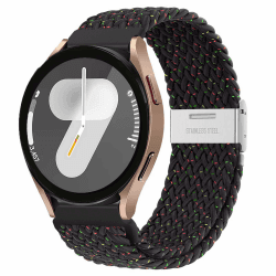 20mm Geflochtenes Solo Loop für Samsung Galaxy Watch 7 6 5 4 FE 40mm 44mm/5Pro 45mm/6&4 Classic 43mm 47mm 42mm 46mm/3 41mm/Active/2,Verstellbarer Elastisches Nylon Armband für Galaxy Watch 7 6 5 4 schwarze Einheit
