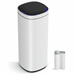SONGMICS Mülleimer mit Bewegungssensor, Abfalleimer Küche 50 L automatisch, Anzeigelicht in Mehreren Farben, Deckel mit Offenhaltefunktion, Stahl, weiß LTB620W5002