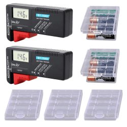 GTIWUNG 2 Stück Batterietester Digital Multi Size Batterieprüfer mit LCD- Display- Zum Prüfen des Ladezustands - Ideal für Batterietypen AAA, AA, C, D, 1,5V & 9V+ Batterie Aufbewahrungsbox aa aaa