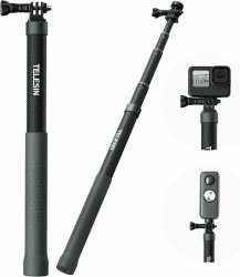 TELESIN Selfie Stick Langer Pole Unsichtbar für GoPro Hero 13 12 11 10 9 8 7 6, DJI Osmo Action 5 Pro 4 3, Insta360 X4 X3 X23(120cm/47,2 Zoll), Leichter Carbonfaser Verlängerungsmonopod für Zubehör
