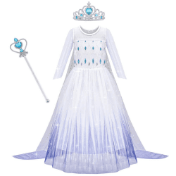 Kostüm Kinder Mädchen Prinzessin Kleid Kinder Dress mit Krone Zauberstab Party Verkleidung Karneval Halloween Weihnachten Kostüm (100CM)