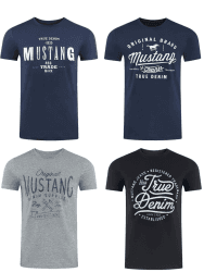 MUSTANG Tshirt Herren Baumwolle Regular Fit 4er Pack Set Rundhals Kurzarm Sommer Tee Shirt Logoprint Schwarz Weiß Grau Blau Grün S M L XL XXL 3XL 4XL 5XL 6XL M Farbmix (P11)