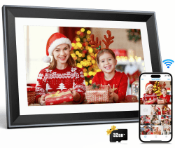 FamBrow Digitaler Bilderrahmen WiFi 10,1 Zoll, Elektronischer Bilderrahmen mit 1280x800 HD IPS Touchscreen, 16GB Speicher+32GB Karte, Teilen Fotos/Videos sofort über App