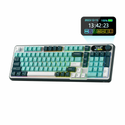 RK ROYAL KLUDGE S98 Mechanische Tastatur mit Smart Display & Knopf, Top Mount 96% Kabellose Mechanische Tastatur BT/2.4G/USB-C, Hot-Swap-fähige, Software, Massiver Akku, 98 Tasten, QWERTY Linearer Chromgrün Schalter Türkisgrün