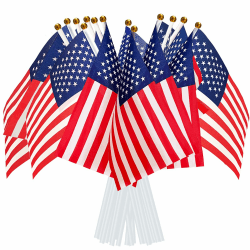AhfuLife Klein USA Flagge für Amerika Wahltag Deko 2024, 15 Stück Amerikanische Mini Handgehaltene Flaggen mit 30cm weißem Pole für 2024 Unabhängigkeitstag 4. Juli Fans Fußball WM Euro USA Party Deko 21 x 14 cm - 15 Stück USA