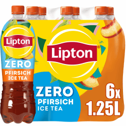 LIPTON ICE TEA Zero Peach – Zuckerfreier Eistee mit Pfirsich Geschmack , EINWEG (6 x 1.25 l) Neue Version 6 x 1.25L