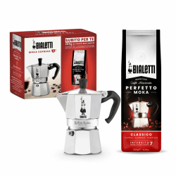 Bialetti Espressokocher plus 250 g Perfekt Moka Bialetti, nicht induktionsfähig, 3 Tassen (130 ml), Aluminium, 0003544 3 Tassen + Perfetto Moka