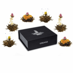 Creano Teeblumen Mix 6er ErblühTee "Schwarzer Tee" in edeler Magnetbox mit Silberprägung