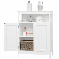 Yaheetech Badschrank freistehender Küchenschrank mit verstellbarem Regal und Doppeltür Freistehender Badezimmer Weiß 60 x 30 x 80 cm