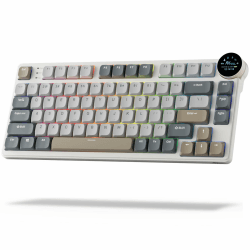 RK ROYAL KLUDGE N80 Mechanische Tastatur mit Smart Display & Knopf, Top Mount 75% Kabellose Mechanische Tastatur BT/2.4G/USB-C, Hot-Swap-fähige, Software-Unterstützung, 80 Tasten Low Profile Roter Schalter Sandgrau