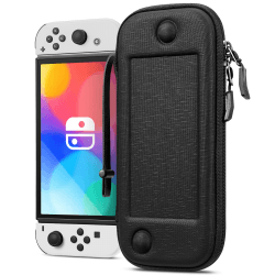 Fintie Slim Tasche Kompatibel mit Nintendo Switch/Switch OLED Modell - [Ultradünn] Stoßfeste Hartschalen Tragetasche mit 10 Spielkartenhaltern für Switch Konsole Joy-Con, Denim Schwarz