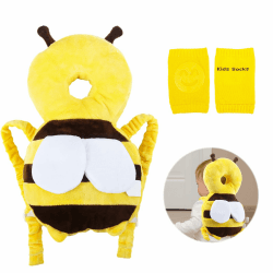 JWTRSVTY Baby Kopfschutz Rucksack, Baby Kopfschutzkissen, Verstellbarer Babykissen Rucksack, Fallschutz Baby Kopfkissenbezug, Kostenlose Knieschoner, für Kinder Von 4-24 Monaten (Honigbiene)
