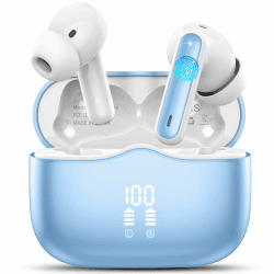 Kopfhörer Kabellos Bluetooth, Bluetooth Kopfhörer In Ear mit 4 ENC Noise Cancelling Mic, 2025 Neue Kabellose Kopfhörer 40H Tiefer Bass, IP7 Wasserdicht Ohrhörer LED Anzeige USB-C Sport Arbeit Seeblau