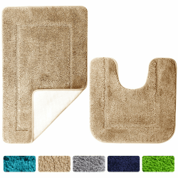 SOANNY Badematte 2er Set, Weicher Mikrofaser Badezimmerteppich, rutschfest & Wasserabsorbierend, 53x86 cm Badteppich & 50x50 cm WC Vorleger, Türkis 50 X 50 & 53 X 86 CM Kamel